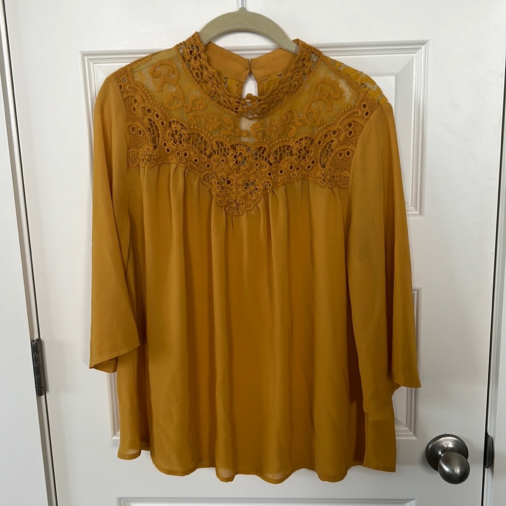 Self Esteem L Mustard colored blouse.